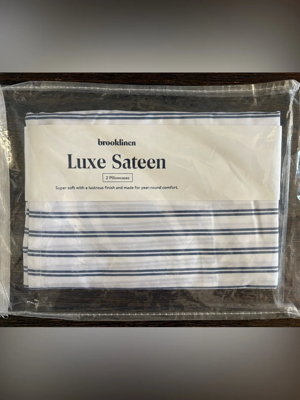 Brooklinen Luxe Sateen 2 Standard Pillowcases Tandem Stripe in Storm Blue